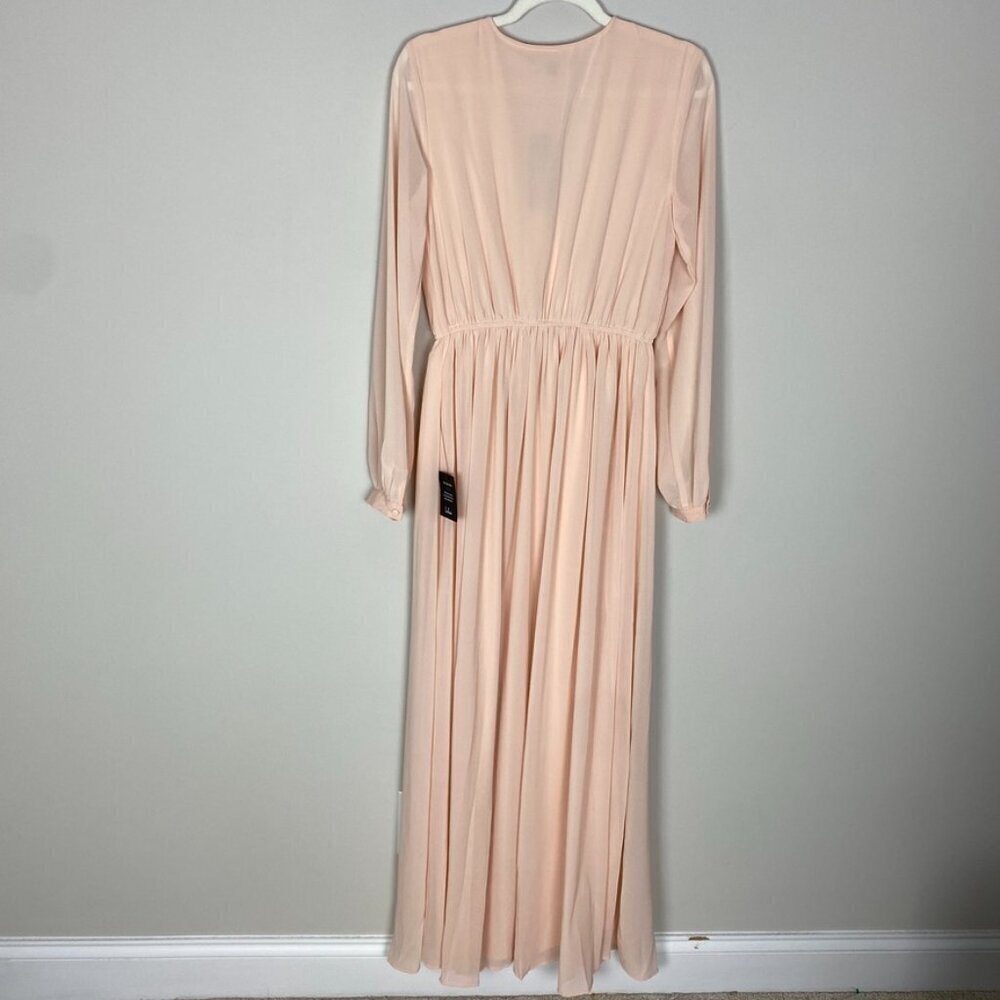 Lulus Wondrous Water Lilies Blush Pink Maxi Dress Long Sleeves Womens M Chiffon - Picture 7 of 9